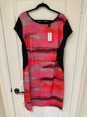 Ashley Stewart Pink and Black Midi Dress